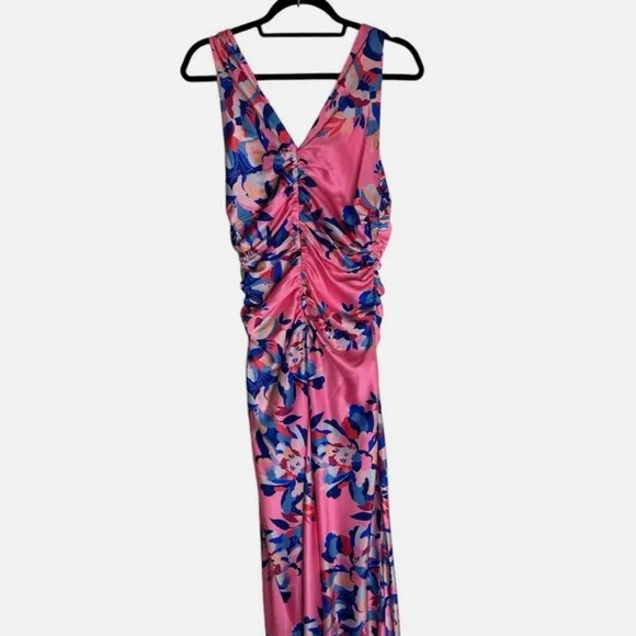 NWT Boston Proper Ruched Sleeveless Floral Maxi Dress Pink Size 10 - Picture 2 of 7